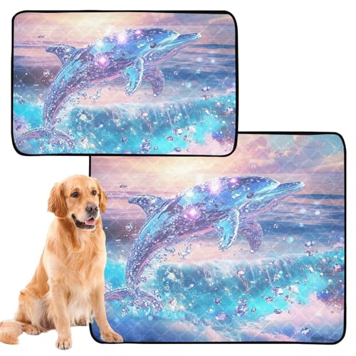 Wasserabsorbierende Matte für Hundenapf, Uriniermatte, waschbar, rutschfest, Bodenmatte für Rasen, 50,8 x 61 cm, Delfinmeer, Kunstdruck, 3 Stück von GuoChe