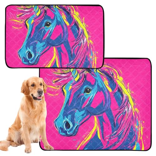 Wasserabsorbierende Matte für Hundenapf, Urinierunterlagen, extra groß, waschbar, rutschfest, für draußen, 61 x 91,4 cm + 91,4 x 106,7 cm, verzauberte Stute, Rouge, Kunstdruck, 2 Stück von GuoChe