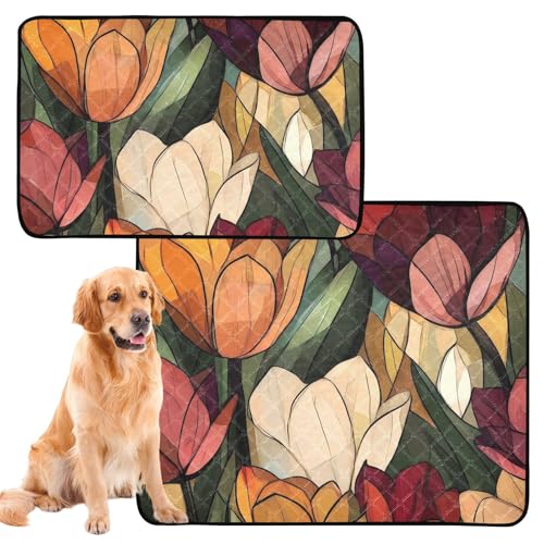 Wasserabsorbierende Matte für Hundenapf, groß, waschbar, Urinierunterlagen für Hunde, rutschfeste Matte für Rasen, 50,8 x 61 cm, buntes Blumenmotiv, 3 Stück von GuoChe