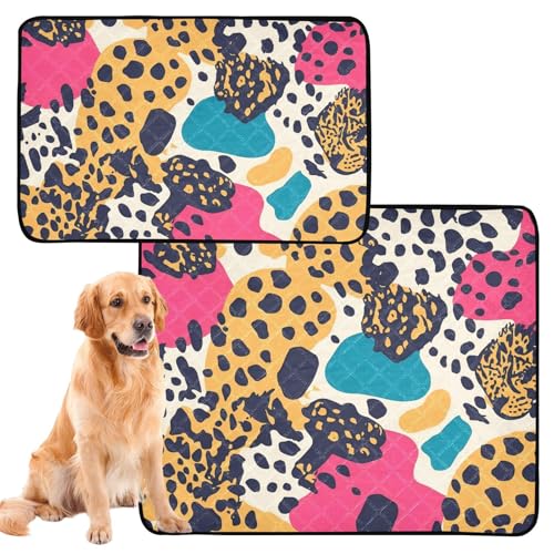Wasserabsorbierende Matte für Hundenapf, waschbar, Urinierunterlagen für Hunde, rutschfeste Bodenmatte für Autositz, 61 x 91,4 cm + 91,4 x 106,7 cm, abstrakte Leoparden-Gepardenhautformen, 2 Stück Wasserabsorbierende Matte für Hundenapf, waschbar, Urinierunterlagen für Hunde, rutschfeste Bodenmatte für Autositz, 61 x 91,4 cm + 91,4 x 106,7 cm, abstrakte Leoparden-Gepardenhautformen, 2 Stück von GuoChe