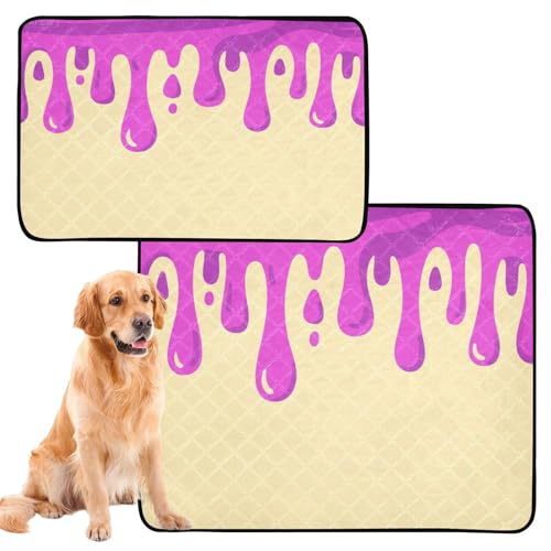 Wasserabsorbierende Matte für Hundenapf, waschbar, rutschfest, Teppich für Rasen, 61 x 91,4 cm + 91,4 x 106,7 cm, violettes Tropfen-Design auf Hellgelb, 2 Stück Wasserabsorbierende Matte für Hundenapf, waschbar, rutschfest, Teppich für Rasen, 61 x 91,4 cm + 91,4 x 106,7 cm, violettes Tropfen-Design auf Hellgelb, 2 Stück von GuoChe