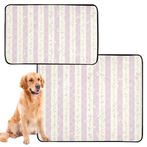 Wasserabsorbierende Matte für Hundenapf, waschbar, rutschfeste Matte für Flugzeugkäfige, 61 x 91,4 cm + 91,4 x 106,7 cm, hellviolette Streifen und Blumenmuster, 2 Stück Wasserabsorbierende Matte für Hundenapf, waschbar, rutschfeste Matte für Flugzeugkäfige, 61 x 91,4 cm + 91,4 x 106,7 cm, hellviolette Streifen und Blumenmuster, 2 Stück von GuoChe