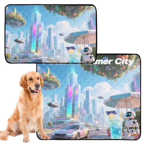 Wasserabsorbierende Matte für Hundenapf, waschbar, rutschfeste Matte für Haustierbett, 50,8 x 61 cm, Zukunft Summer City, 3 Stück Wasserabsorbierende Matte für Hundenapf, waschbar, rutschfeste Matte für Haustierbett, 50,8 x 61 cm, Zukunft Summer City, 3 Stück von GuoChe