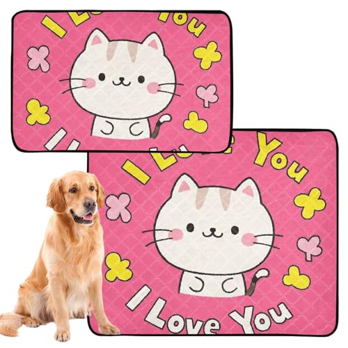 Wasserabsorbierende Matte für Hundenapf, waschbar, rutschfeste Matte für den Boden, 50,8 x 61 cm, "I Love Your Valentine", Cartoon-Katze, 3 Stück von GuoChe