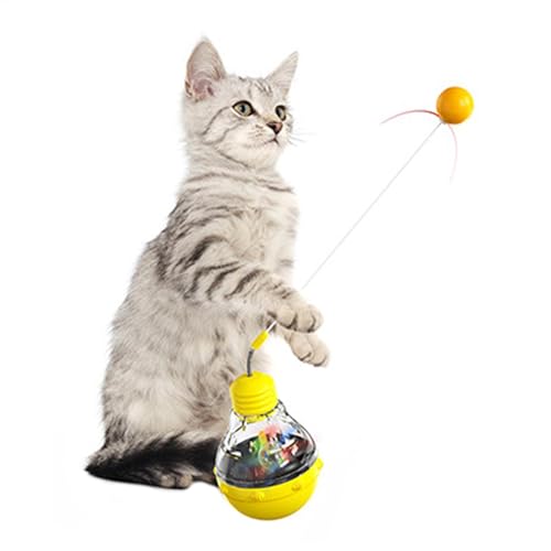 Gupcaqosjw Futter-Puzzle-Spielzeug für Katzen, Katzen-Leckerli-Spender-Ballspielzeug | Leckerli-Spielzeug für Katzen mit LED-Licht und Teaser-Zauberstab | Kätzchen-Anreicherungsspielzeug, interaktiver von Gupcaqosjw