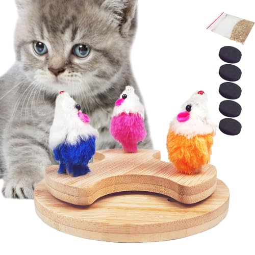 Gupcaqosjw Katzenkarussellspielzeug, Katzendrehspielzeug - Kätzchen-Maus-Spielzeug - Kreativer Plattenspieler aus für mittelgroße, Kätzchen und große Katzen von Gupcaqosjw