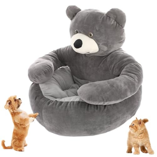 Teddybär-Hundebett, Gemütliches, Flauschiges Plüsch-Katzensofabett Mit Armlehnen, Rutschfestes Abnehmbares Warmes Kuschelbett für Katzen und Hunde (Grau, L: 75 x 75 x 48 cm) von Guqkl