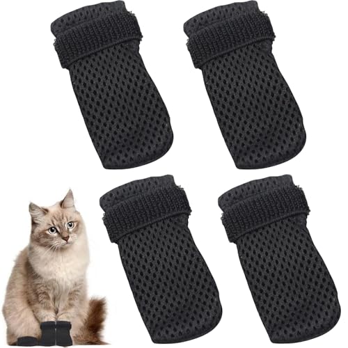 Gurfzcyuoo Katzenstiefel, kratzfeste Schuhe, 4 Stück, verstellbare Katzenkrallenabdeckungen, atmungsaktives Netzgewebe, Katzenpfoten-Abdeckung, rutschfeste Sockenschuhe für den Innenbereich, Katzen von Gurfzcyuoo