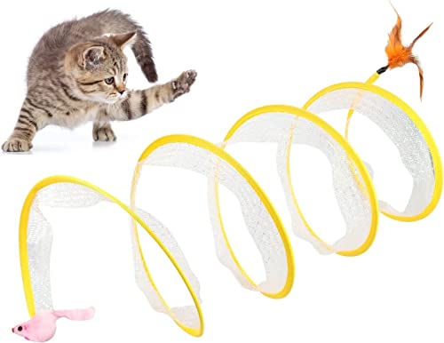 Katzentunnel - Interaktives Katzen Spielzeug, Cat Spring Tunnel Öffnen, Katzentunnel Federspielzeug, Mit Federspielzeug Und Spielzeugmäuse, Katzentunnel Für Katzen Kaninchen Welpen Und Kleine Tiere von Gusengo