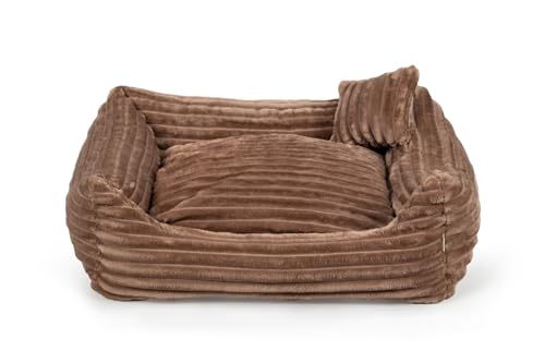Gutekissen® Hundebett Dream – Flauschiges Hundekissen für kleine & große Hunde – Waschbares Haustierbett aus gestreiftem Stoff mit Füllung aus Polyurethanschaum (Braun, XS - 55x45) von Gutekissen