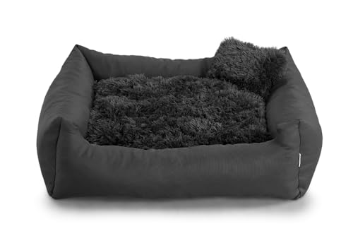 Gutekissen® Hundebett aus weichem Material, gefüllt mit Polyurethanschaum, Plüschkissen, schmutzabweisend, kleines Kissen inklusive. FN (3XL - 130x110, Dunkelgrau) von Gutekissen