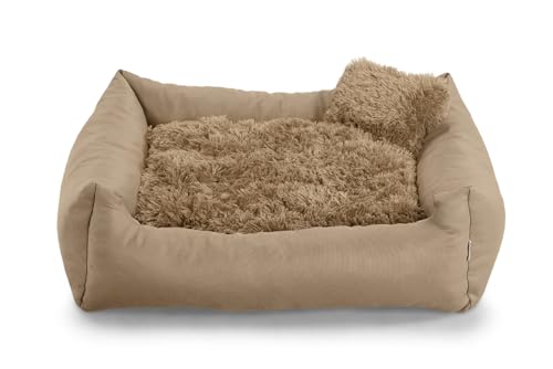 Gutekissen® Hundebett aus weichem Material, gefüllt mit Polyurethanschaum, Plüschkissen, schmutzabweisend, kleines Kissen inklusive. FN (XS - 55x45, Braun) von Gutekissen