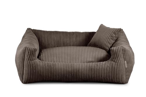 Gutekissen® Hundebett aus weichem Material, gefüllt mit Polyurethanschaumstoff, Geripptes Material, schmutzabweisend, Farb- und Größenwahl, inklusive kleines Kissen. (3XL - 130x110, Dunkelbraun) von Gutekissen