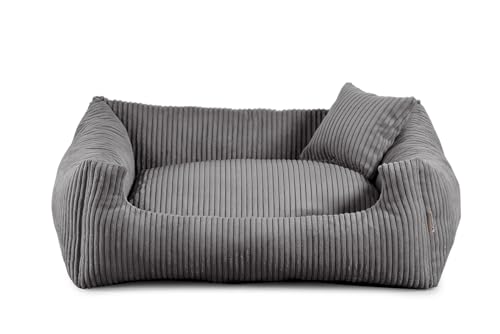 Gutekissen® Hundebett aus weichem Material, gefüllt mit Polyurethanschaumstoff, Geripptes Material, schmutzabweisend, Farb- und Größenwahl, inklusive kleines Kissen. (3XL - 130x110, Dunkelgrau) von Gutekissen