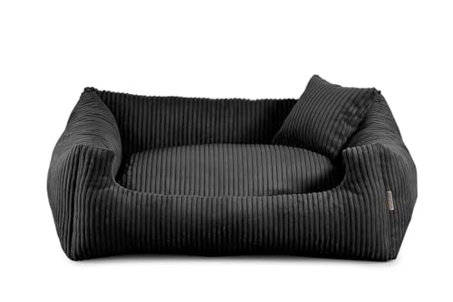 Gutekissen® Hundebett aus weichem Material, gefüllt mit Polyurethanschaumstoff, Geripptes Material, schmutzabweisend, Farb- und Größenwahl, inklusive kleines Kissen. (3XL - 130x110, Schwarz) von Gutekissen