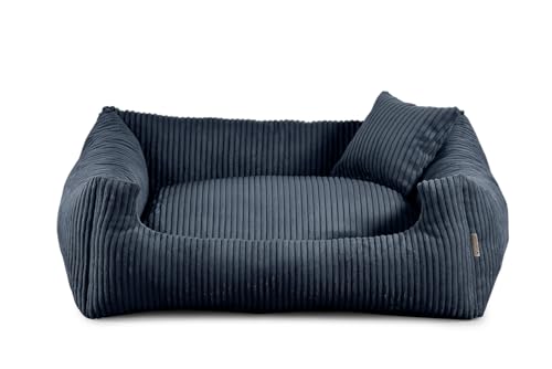 Gutekissen® Hundebett aus weichem Material, gefüllt mit Polyurethanschaumstoff, Geripptes Material, schmutzabweisend, Farb- und Größenwahl, inklusive kleines Kissen. (M - 80x65, Marineblau) von Gutekissen