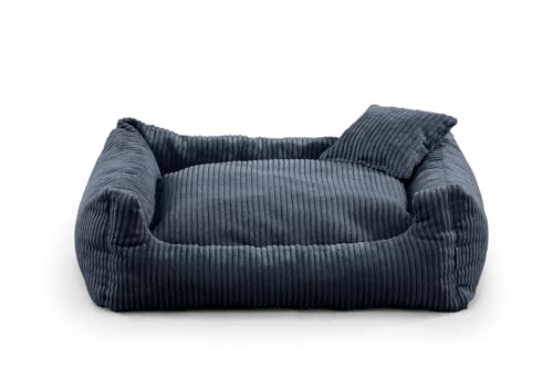 Gutekissen® Hundebett aus weichem Material, gefüllt mit Polyurethanschaumstoff, Geripptes Material, schmutzabweisend, Farb- und Größenwahl, inklusive kleines Kissen. (XL - 100x75, Marineblau) von Gutekissen