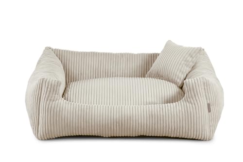 Gutekissen® Hundebett aus weichem Material, gefüllt mit Polyurethanschaumstoff, Geripptes Material, schmutzabweisend, Farb- und Größenwahl, inklusive kleines Kissen. (XS - 55x45, Beige) von Gutekissen