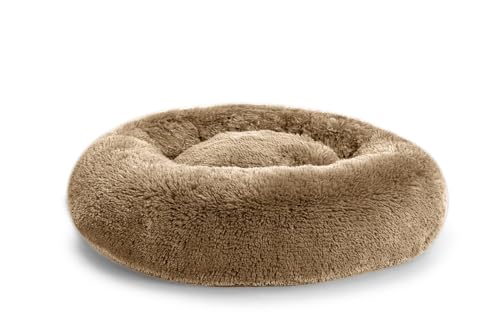 Gutekissen® Hundebett flauschig, Donut Kissen, Katzenbett, waschbar, Langer Plüsch, Größen SD (L Ø90cm, Braun) von Gutekissen