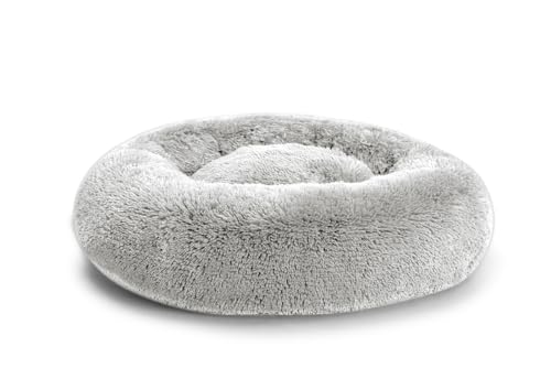 Gutekissen® Hundebett flauschig, Donut Kissen, Katzenbett, waschbar, Langer Plüsch, Größen SD (S Ø40cm, Hellgrau) von Gutekissen