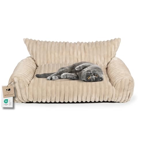 Gutekissen® Katzenbett – Gemütliches Katzenkissen mit hohen Seitenwänden – Waschbares Haustierbett aus Oeko-Tex Stoff für sicheren Komfort (78×54 cm) (Beige Tilia) von Gutekissen