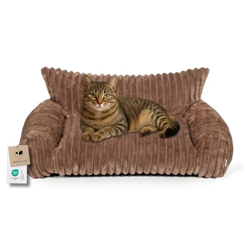 Gutekissen® Katzenbett – Gemütliches Katzenkissen mit hohen Seitenwänden – Waschbares Haustierbett aus Oeko-Tex Stoff für sicheren Komfort (78×54 cm) (Braun Tilia) von Gutekissen