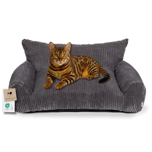 Gutekissen® Katzenbett – Gemütliches Katzenkissen mit hohen Seitenwänden – Waschbares Haustierbett aus Oeko-Tex Stoff für sicheren Komfort (78×54 cm) (Dunkelgrau Lincoln) von Gutekissen