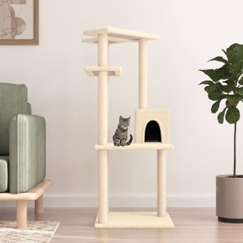 GuyAna Kratzbaum mit Sisal-Kratzsäulen Creme 123 cm Kratzbaum Dicke StäMme KuschelhöHle Katze von GuyAna