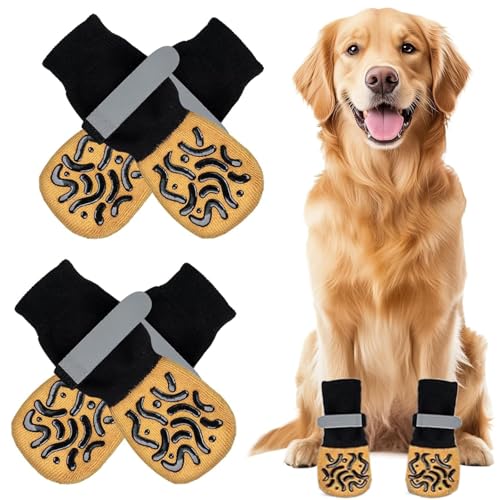Guyode 2 Paar Doppelseitige Anti-Rutsch Hundesocken Socken für Hunde Doppelseitige mit Verstellbaren Riemen Verletzungen Pfotenschutz Innenräume Hundeschuhe für Kleine Mittlere Große Hunde (L) von Guyode