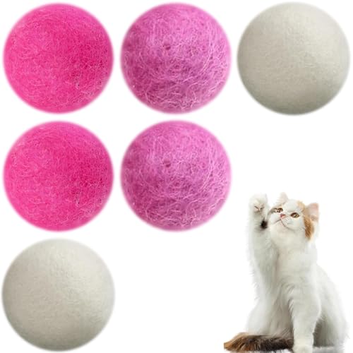 Guyode 6 Stück Katzenspielzeug Katzenball Interaktives Filzkugeln Natürlicher Wolle Katzen Zubehör, Pompons zum Basteln, Ballspielspielzeug Plüschspielzeugbälle Geschenke für Katzen (3 Farben) von Guyode