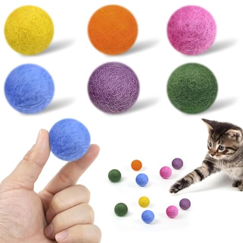 Guyode 6 Stück Katzenspielzeug Katzenball Interaktives Filzkugeln Natürlicher Wolle Katzen Zubehör, Pompons zum Basteln, Ballspielspielzeug Plüschspielzeugbälle Geschenke für Katzen (6 Farben) von Guyode