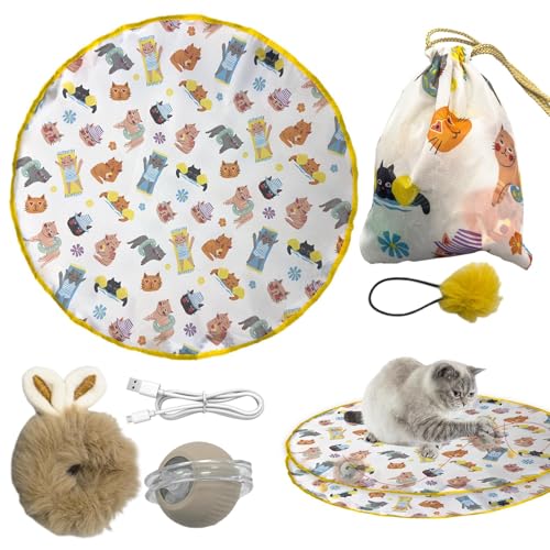 Gvblkq Fast Rolling Ball In Play Mat, Interactive Cat Toys, Chirping & Motion Activated Toys, Cats Hiding Cover Exercise Toy, Toys for Cats, Bored Indoor Cat Toys, Motion Activated Cat to von Gvblkq