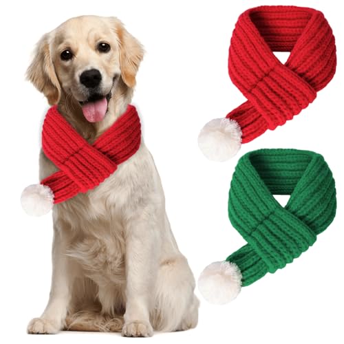 2 Stück Weihnachts-Schal für Hunde und Katzen, gestrickt, Weihnachtsmann-Schal, Winterurlaub, niedlicher Schal für Haustiere, rot-grün, Halswärmer, Hundehalstücher mit weißem Pompon, Ball, Party, 2 Stück Weihnachts-Schal für Hunde und Katzen, gestrickt, Weihnachtsmann-Schal, Winterurlaub, niedlicher Schal für Haustiere, rot-grün, Halswärmer, Hundehalstücher mit weißem Pompon, Ball, Party, von Gvhntk