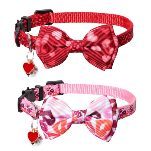 2 x Valentinstag-Katzenhalsbänder, Urlaubs-Ausreißer, liebevolles Herz, Kätzchen-Halsbänder, Breakaway, Katze, Fliege, Halsbänder mit niedlicher Fliege, Glocke für Katzen, Kätzchen, Rot / Rosa 2 x Valentinstag-Katzenhalsbänder, Urlaubs-Ausreißer, liebevolles Herz, Kätzchen-Halsbänder, Breakaway, Katze, Fliege, Halsbänder mit niedlicher Fliege, Glocke für Katzen, Kätzchen, Rot / Rosa von Gvhntk