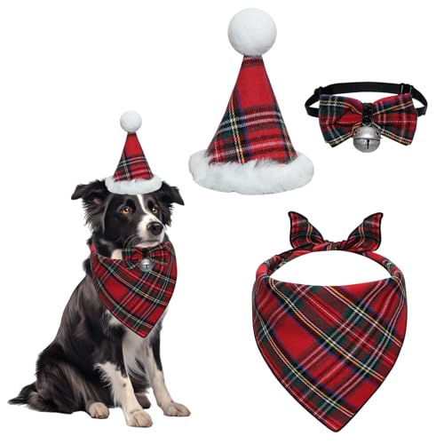 3-teiliges Weihnachts-Hundehalstuch, Hut, Fliege, Set, Weihnachten, Rot, kariert, Bandana, Schal für Hunde, Weihnachts-Outfit, Kostümzubehör für große Hunde und Haustiere 3-teiliges Weihnachts-Hundehalstuch, Hut, Fliege, Set, Weihnachten, Rot, kariert, Bandana, Schal für Hunde, Weihnachts-Outfit, Kostümzubehör für große Hunde und Haustiere von Gvhntk