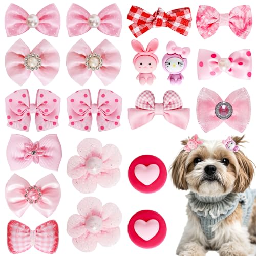 Gvhntk Haarschleifen für kleine Hunde mit Gummibändern, niedlicher Welpen-Hund, Schleife, handgefertigt, Blumenball, Schleife, Knoten, Strass, Perlen, Haarschmuck für Hunde und Katzen, Hellrosa, 20 Gvhntk Haarschleifen für kleine Hunde mit Gummibändern, niedlicher Welpen-Hund, Schleife, handgefertigt, Blumenball, Schleife, Knoten, Strass, Perlen, Haarschmuck für Hunde und Katzen, Hellrosa, 20 von Gvhntk