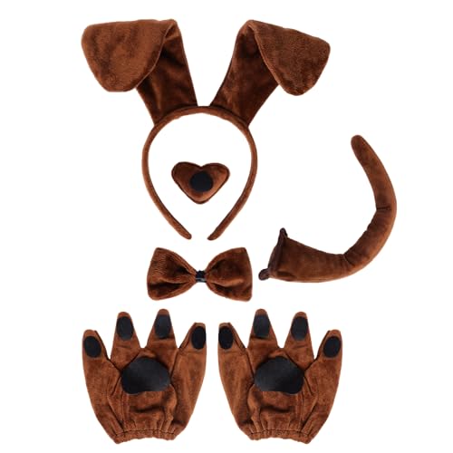 Gvhntk Welpenkostüm-Set, Hundeohren, Stirnband, Fliege, Schwanz, Nase, Welpenpfoten-Handschuhe, Tierkostüm, Zubehör für Halloween, Braun, Einheitsgröße Gvhntk Welpenkostüm-Set, Hundeohren, Stirnband, Fliege, Schwanz, Nase, Welpenpfoten-Handschuhe, Tierkostüm, Zubehör für Halloween, Braun, Einheitsgröße von Gvhntk