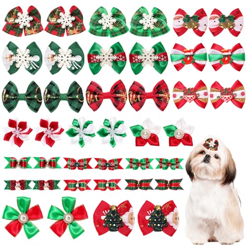 Haarschleifen für kleine Hunde, mit Gummibändern, elastische Spitze, Strass, Perlen, Haargummis, verschiedene Designs, 40 Stück, Rot und Grün Haarschleifen für kleine Hunde, mit Gummibändern, elastische Spitze, Strass, Perlen, Haargummis, verschiedene Designs, 40 Stück, Rot und Grün von Gvhntk