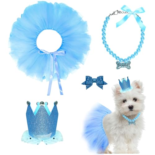 Hunde-Geburtstagsparty-Zubehör, Hunde-/Katzen-Geburtstagskostüm-Set, blauer Tutu-Rock, Hund und Katze, Geburtstagshut, Halskette für Welpen, Hunde, Halloween, Geburtstag, Hochzeit, Party-Kostüm (blau) Hunde-Geburtstagsparty-Zubehör, Hunde-/Katzen-Geburtstagskostüm-Set, blauer Tutu-Rock, Hund und Katze, Geburtstagshut, Halskette für Welpen, Hunde, Halloween, Geburtstag, Hochzeit, Party-Kostüm (blau) von Gvhntk