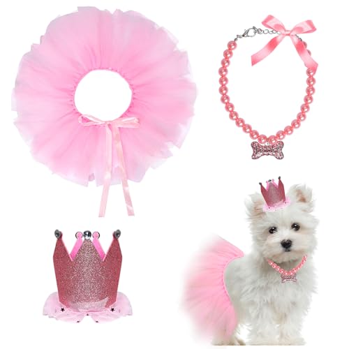 Hunde-Geburtstagsparty-Zubehör für Hunde und Katzen, Geburtstagskostüm-Set, rosa Tutu-Rock, Hund, Katze, Geburtstagshut, Halskette für Welpen, Hunde, Halloween, Geburtstag, Hochzeit, Party-Kostüm Hunde-Geburtstagsparty-Zubehör für Hunde und Katzen, Geburtstagskostüm-Set, rosa Tutu-Rock, Hund, Katze, Geburtstagshut, Halskette für Welpen, Hunde, Halloween, Geburtstag, Hochzeit, Party-Kostüm von Gvhntk