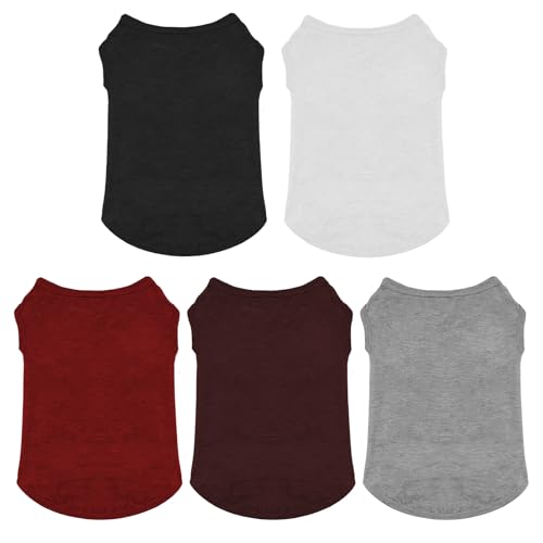 Hunde-Shirts, einfarbig, weich, dünn, Haustier-T-Shirt, Sweatshirt, Baumwolle, Sommer-Shirts für mittelgroße und kleine männliche Hündinnen, 5 Stück Hunde-Shirts, einfarbig, weich, dünn, Haustier-T-Shirt, Sweatshirt, Baumwolle, Sommer-Shirts für mittelgroße und kleine männliche Hündinnen, 5 Stück von Gvhntk
