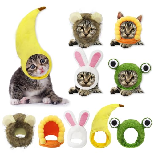 Katzenhut, entzückende Katzenkostüme, Hasenhut mit Ohren, lustiger Mähnenhut, verstellbar, Obstform, Party-Kostüm, Zubehör, Kopfbedeckung für Katzen, kleine Hunde, Kätzchen, Welpen, Löwe, Banane, Katzenhut, entzückende Katzenkostüme, Hasenhut mit Ohren, lustiger Mähnenhut, verstellbar, Obstform, Party-Kostüm, Zubehör, Kopfbedeckung für Katzen, kleine Hunde, Kätzchen, Welpen, Löwe, Banane, von Gvhntk