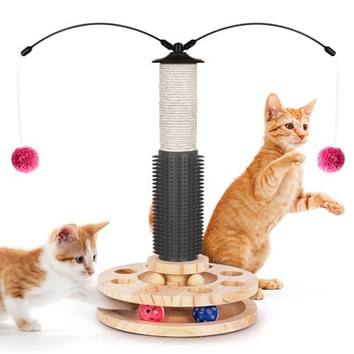 Gvoo hölzernes Katzenspielzeug,interaktives Katzenspielzeug, Sisalseil für Katzenbäume mit hängenden Bällen mit Holzkugel, 20stk Katzenspielzeug(6 in 1) für kleine und mittlere Katzen von Gvoo