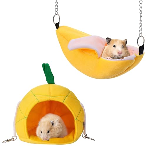 Gwezmxs Meerschweinchen Hängematte, Ratten Zubehör Rattenkäfig für Chinchilla/Hamster, 2 Stück （Banane & Ananas） von Gwezmxs