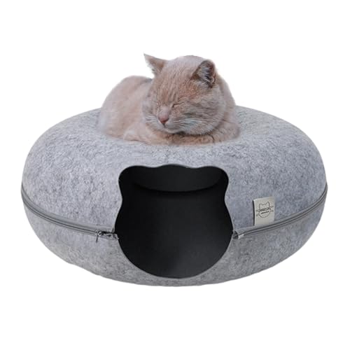 Filz Katzentunnel Große Katzenhöhle Mit Reißverschluss, Rascheltunnel Für Katzen, Waschbare Interaktives Katzenspielzeug Für Kleine Haustiere Drinnen Und Draußen 50x50x20 cm von Gwtdtoad