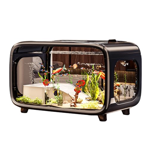 Fischtank Acryl Aquarium Mit Klettergerüst, Transparentes Fischbecken Mit Deckel, Kleine Ökologisches Goldfischbecken Für Den Schreibtisch, Wohnzimmerdekoration, Schildkrötenbecken40x22,7x25,5cm von Gwtdtoad