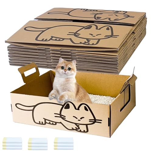 GXSDJ 9 Stück Einweg-Katzentoiletten für Katzen, recycelte Einweg-Klo mit Katzentoiletten, faltbar, auslaufsicher, Reise-Klo (41,9 x 33 x 15,9 cm) von Gxsdj