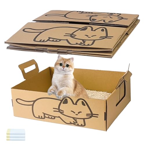 GXSDJ Einweg-Klo für Katzen, recycelte Einweg-Klo mit Katzentoiletten, faltbar, auslaufsicher, Reise-Klo (41,9 x 33 x 15,9 cm), 3 Stück von Gxsdj