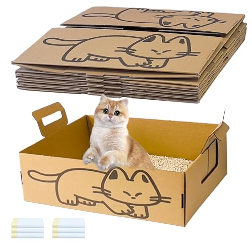 GXSDJ Einweg-Klo für Katzen, recycelte Einweg-Klo mit Katzentoiletten, faltbar, auslaufsicher, Reise-Klo (41,9 x 33 x 15,9 cm), 6 Stück von Gxsdj