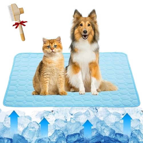 Gyagalre Cat Cooling Mat, Kühlmatte Katze & Hunde, Selbstkühlende Matte, Atmungsaktiv & Waschbar, rutschfest, Für Innen & Außen, S-XL (Blau, XL) von Gyagalre